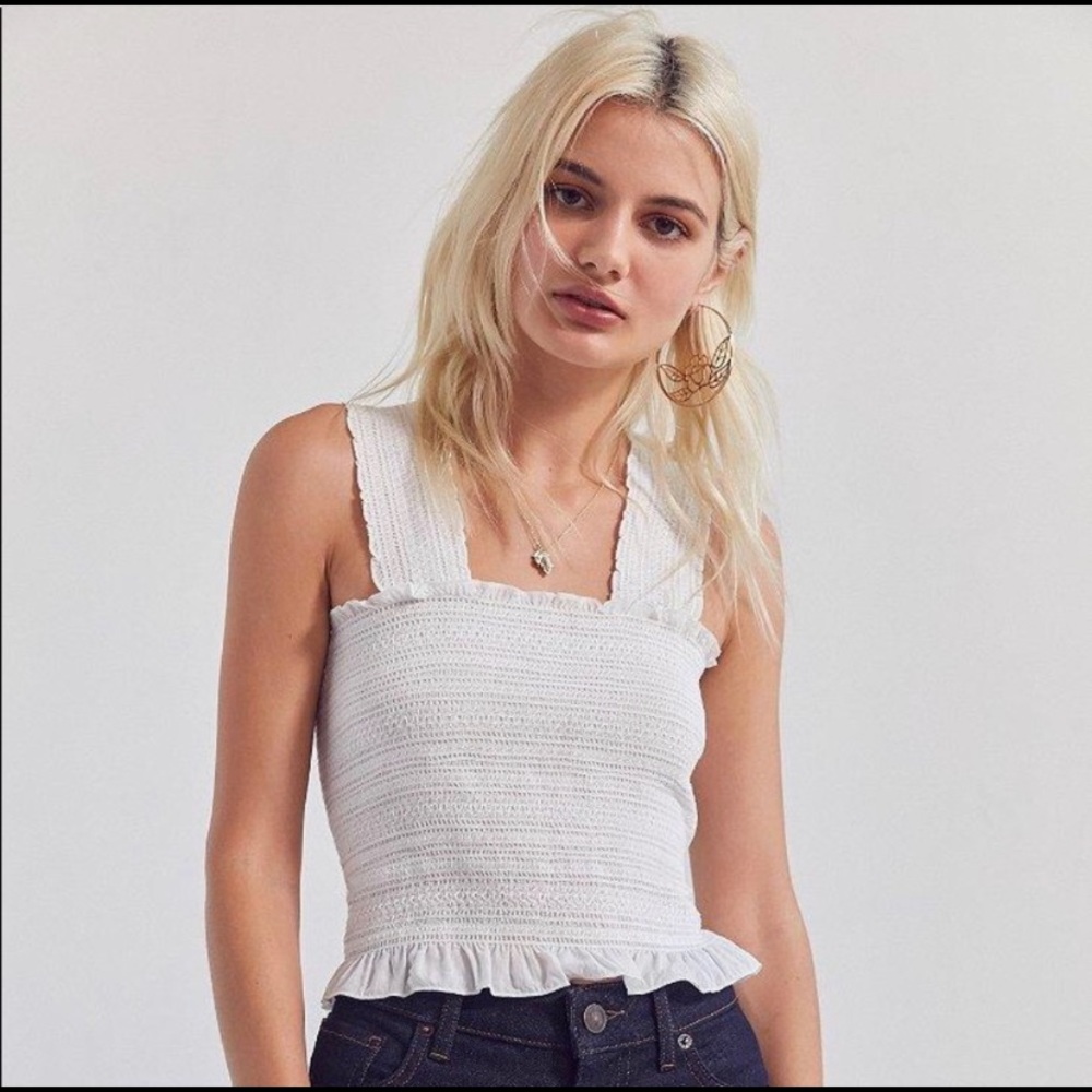 Forever 21 White Smocked Striped Ruffle Top